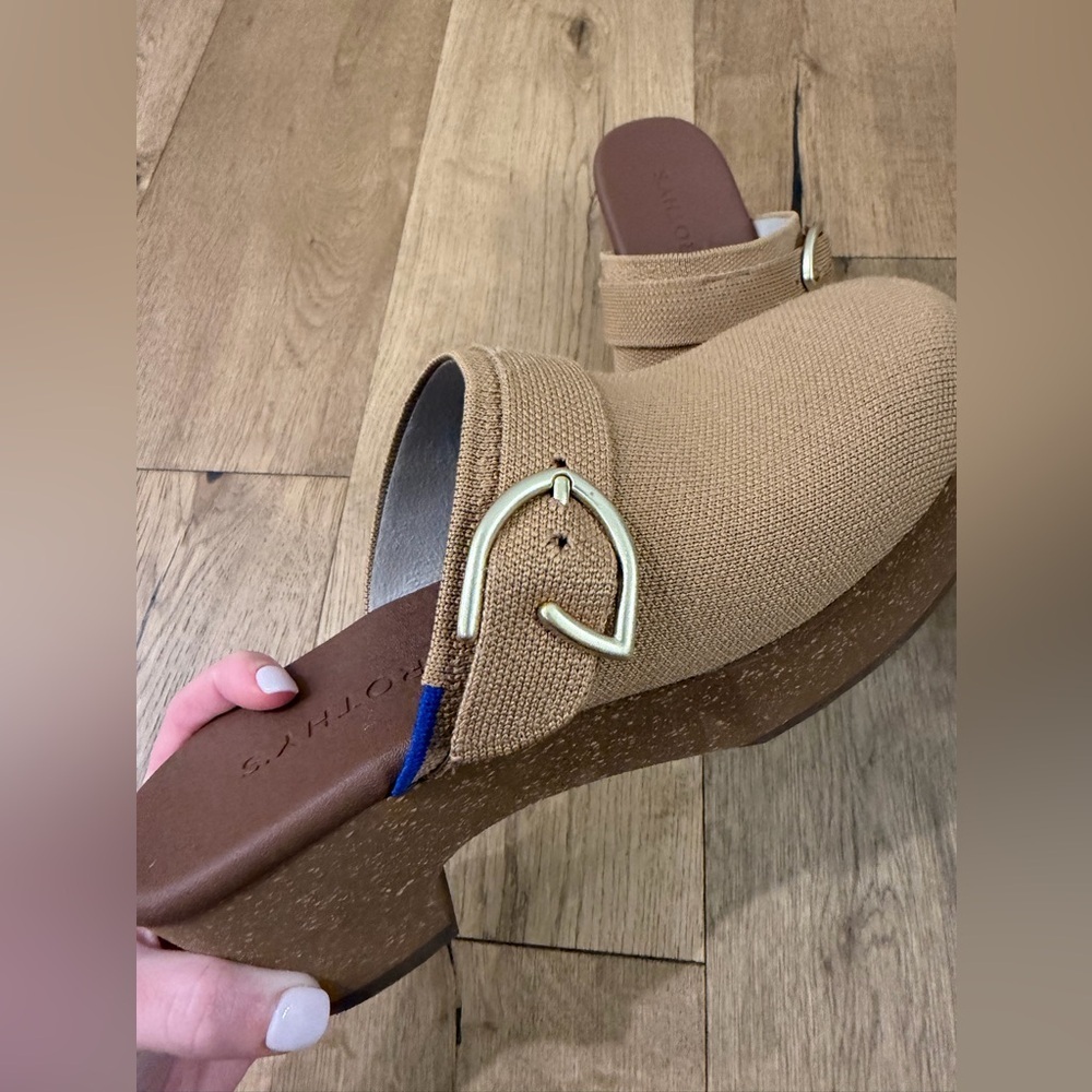 Rothy's Tan Canvas Clogs with Gold Buckle - Picture 5 of 7